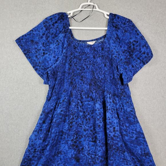 Terra & Sky 100% Cotton Blue SS Smocked Casual Dress Women's Plus 3X Pockets - Picture 2 of 12
